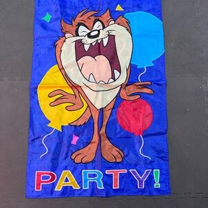 TAZ Tazmanian Devil Double-Sided PARTY Flag Banner 1996 Warner Brothers Vintage